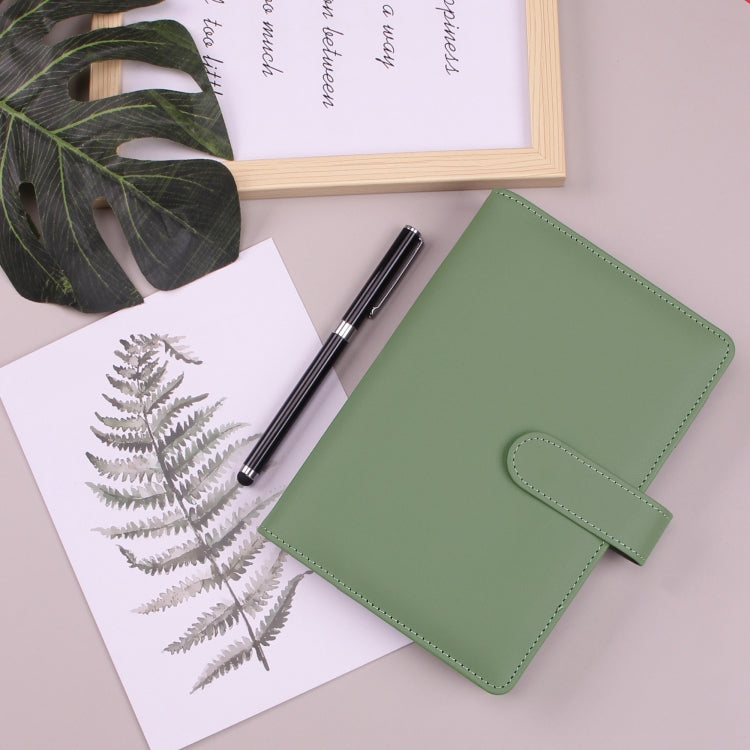 A6 green PU loose-leaf cash budget notebook with wrap strap and side pocket
