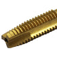Close-up of titanium gold straight slot tap teeth for inner thread cutting