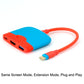 Blue and red expansion dock base with two ports and red cable with gold connector