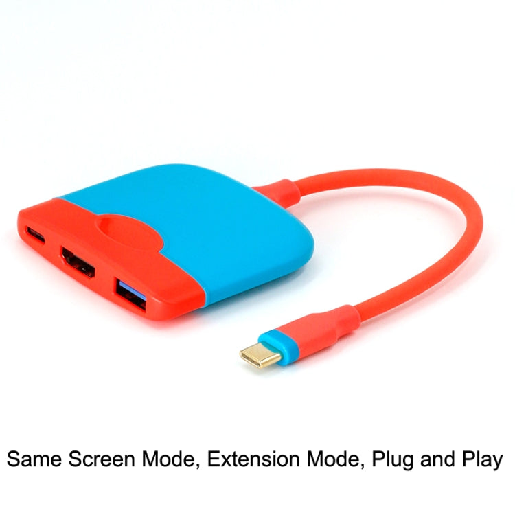 Blue and red expansion dock base with two ports and red cable with gold connector