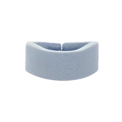 Light blue cervical neck brace ring with soft fabric and central opening
