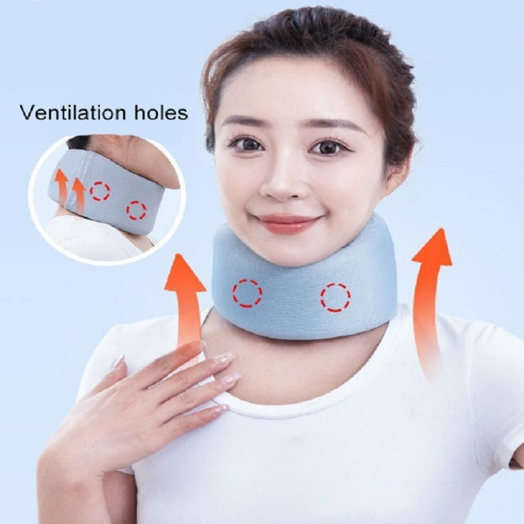 Light blue neck brace ring worn around the neck, close-up front view