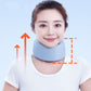 Light blue neck brace ring worn around the neck, front view on person