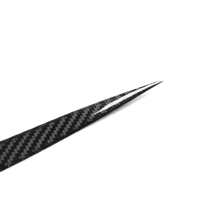 Carbon-fiber style door sticker strip, black textured weave with thin white edge line