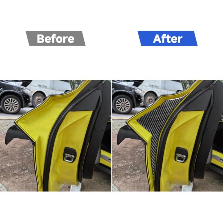 Door edge decorative sticker set, black carbon-fiber chevron with yellow border on panel