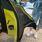 Door edge decorative sticker, black carbon-fiber star insert with white center on yellow panel