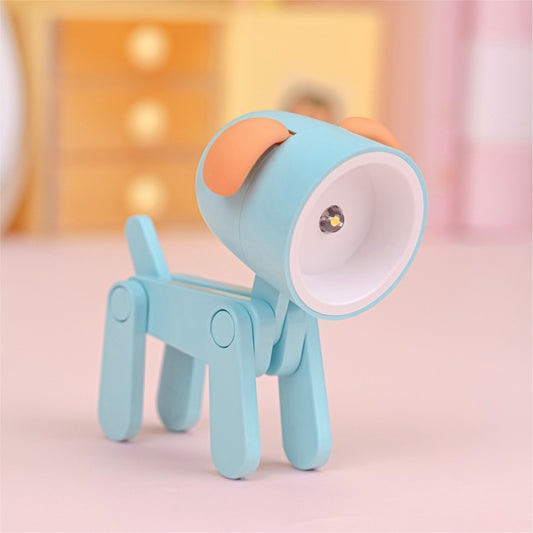 Blue dog-shaped LED mini desk lamp with foldable legs and round headlight