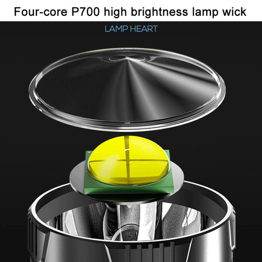 Flashlight beam reflector with four-core lamp insert and yellow lens window