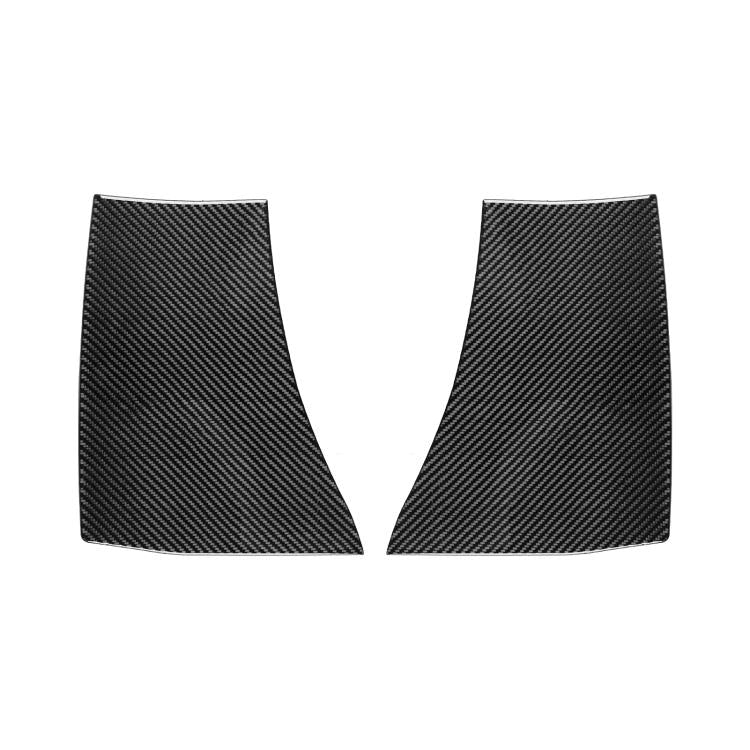 Pair of black carbon-fiber exhaust port stickers with curved V-cut design