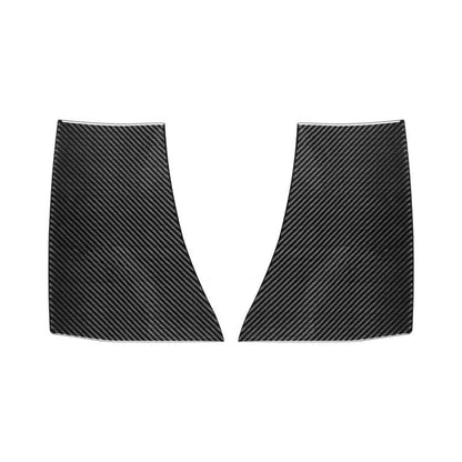 Pair of black carbon-fiber exhaust port stickers with curved V-cut design