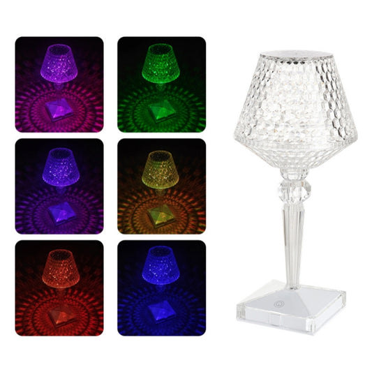 Crystal wine-glass LED night light with clear faceted shade and pedestal base