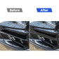 Front grille before-and-after view showing carbon-fiber vent stickers installed