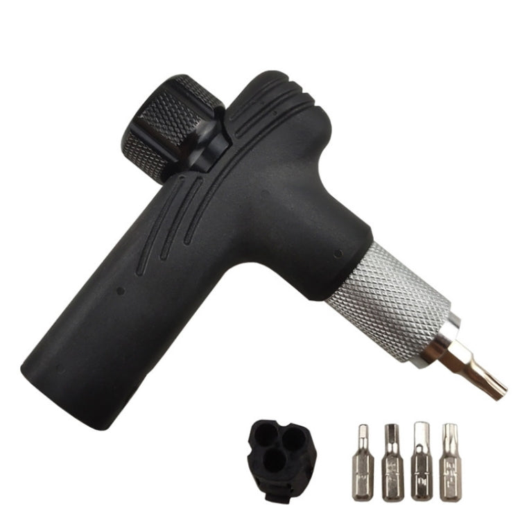 Portable bike ratchet torque wrench set with driver head, bits, and socket pieces