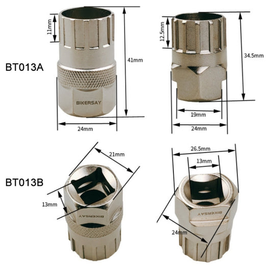 Bicycle flywheel tool dimensions diagram for BT013A and BT013B