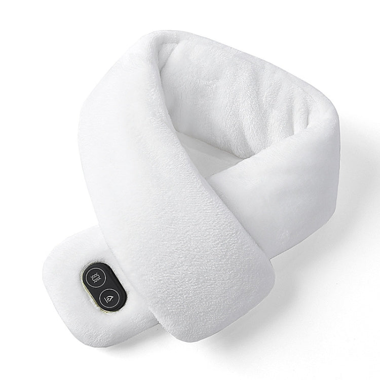 White heated massage neck scarf with built-in control panel and soft plush fabric