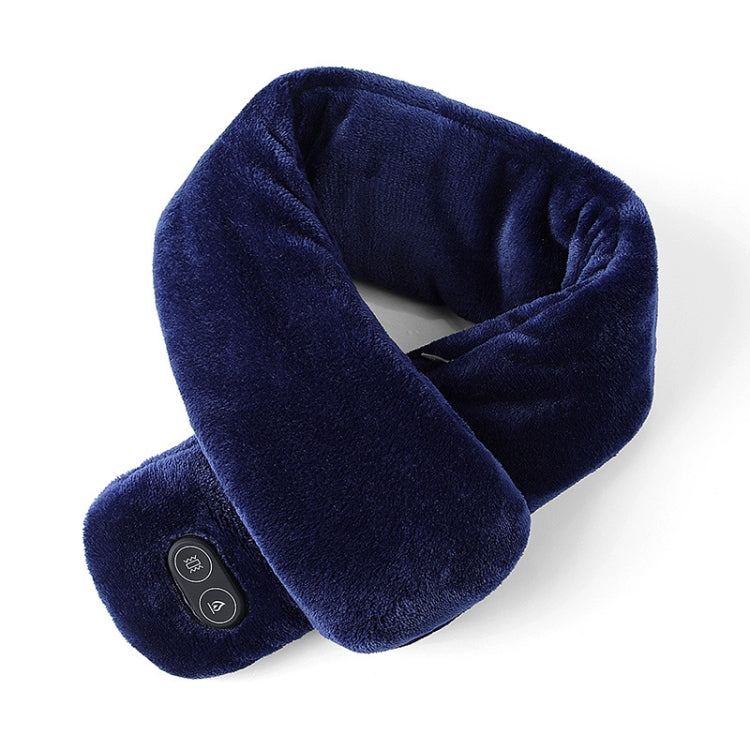 Royal blue heated massage neck scarf with plush collar wrap and control button
