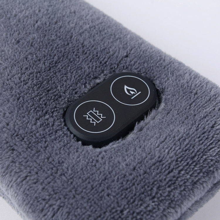 Close-up of dark gray heated neck scarf control panel with button icons