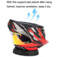 Black helmet support pad placed under motorcycle helmet for ventilation airflow