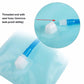 Water bag hose connector with threaded seal and white stopper on light aqua bladder