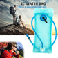 2L aqua water bladder with blue carry loop, valve cap and drinking hose