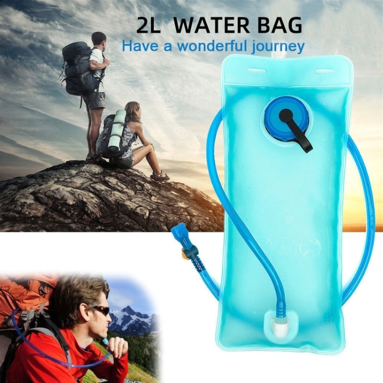 2L aqua water bladder with blue carry loop, valve cap and drinking hose