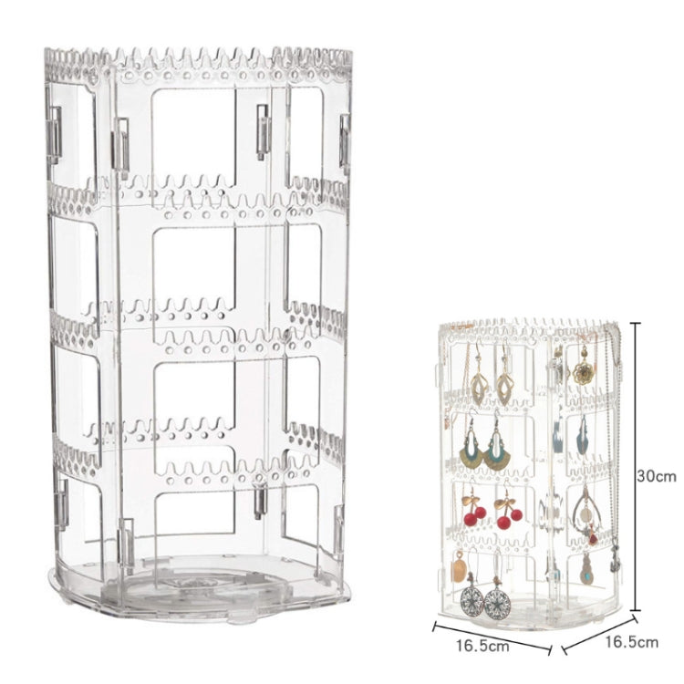 Clear multi-layer rotating earring organizer rack with hook bars and round base