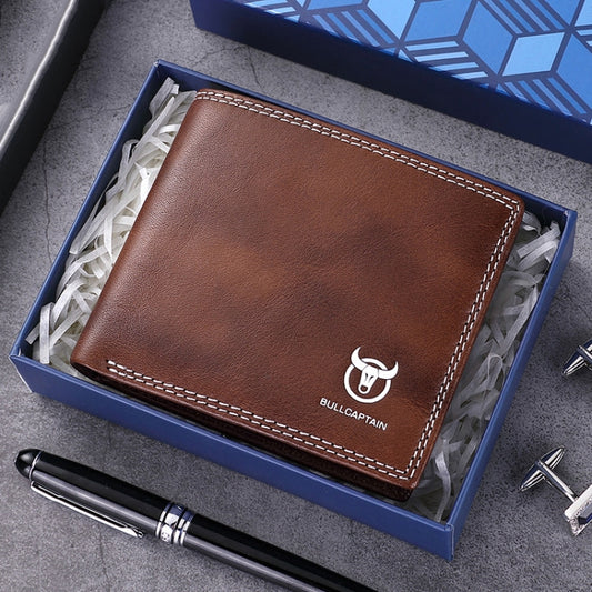 BULLCAPTAIN vintage leather wallet in coffee brown with contrast tan stitching