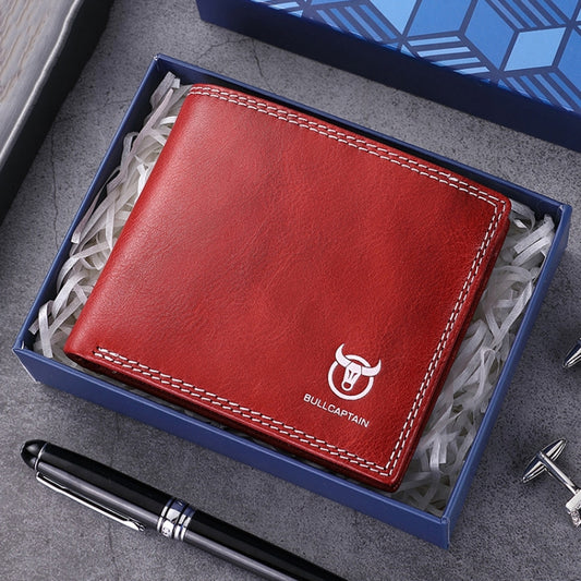 BULLCAPTAIN vintage leather wallet in flame red with contrast red stitching