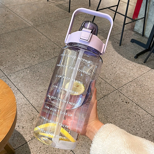 Purple outdoor sports water bottle with flip spout and straw, 2000ml capacity