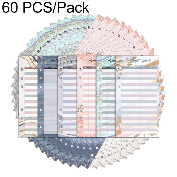 Set of loose-leaf budget sheet cards, assorted pastel and floral designs, 60-pack