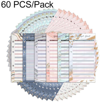 Set of loose-leaf budget sheet cards, assorted pastel and floral designs, 60-pack