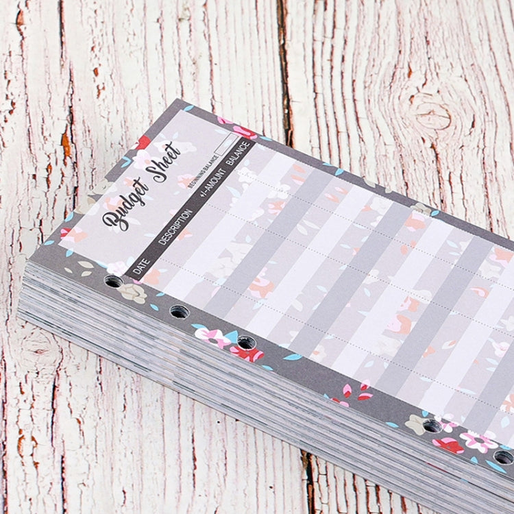 Single budget sheet card, pastel striped design with decorative flowers and punched holes