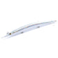 White and silver pencil fishing lure with three treble hooks and subtle colored scale pattern