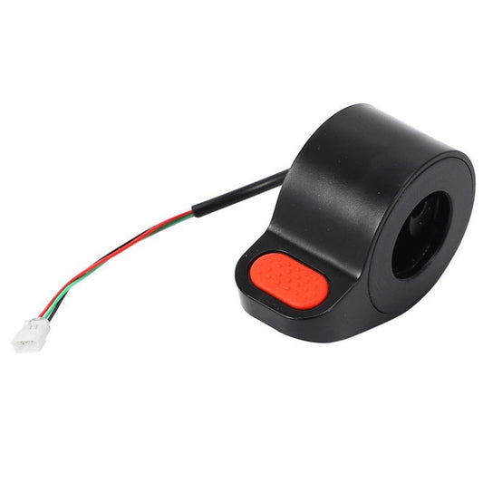 Black finger paddle accelerator with orange textured button and three-wire cable