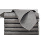 Grey microfiber wiping rags, folded stack of cleaning cloths