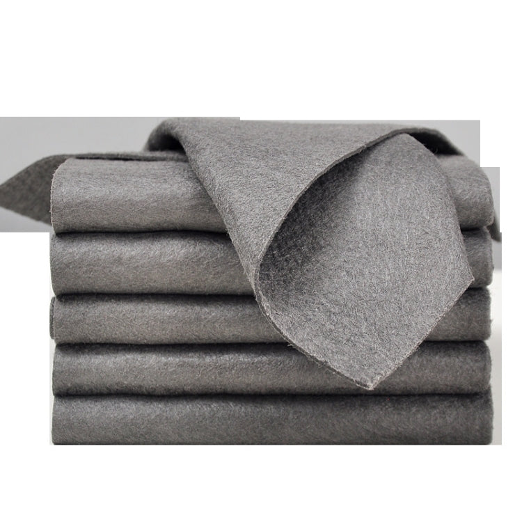 Grey microfiber wiping rags, folded stack of cleaning cloths