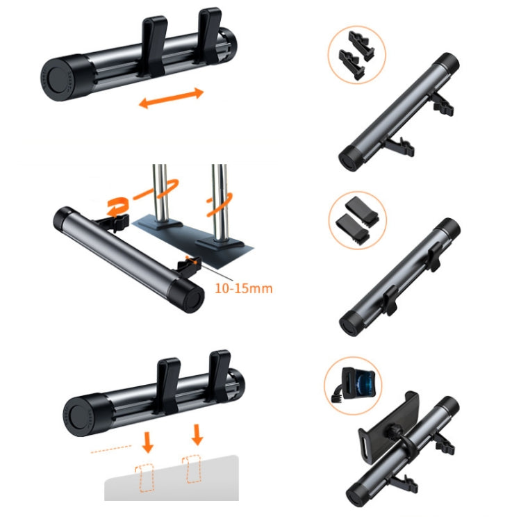 Titanium grey car trash bag holder with adjustable mounting clips, folding arms