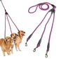 3-head dog walking leash rope, rose-red braided leads with three snap clips