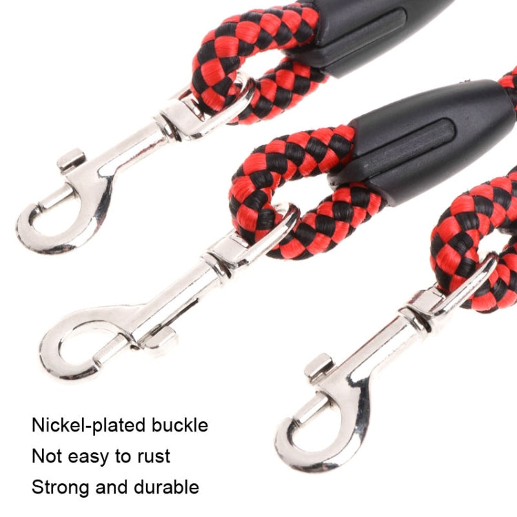 Red-and-black braided dog leash rope, nickel-plated buckle on snap clip