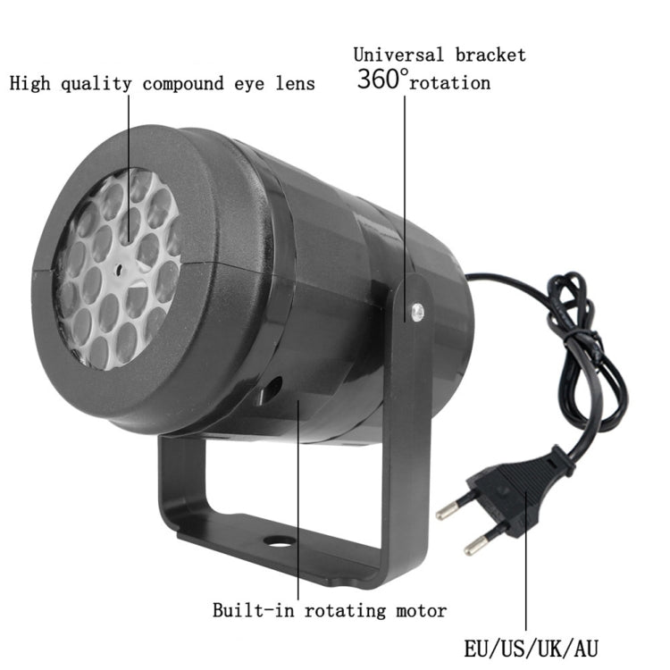 Black rotating LED snowflake projector with power cord and 360° bracket