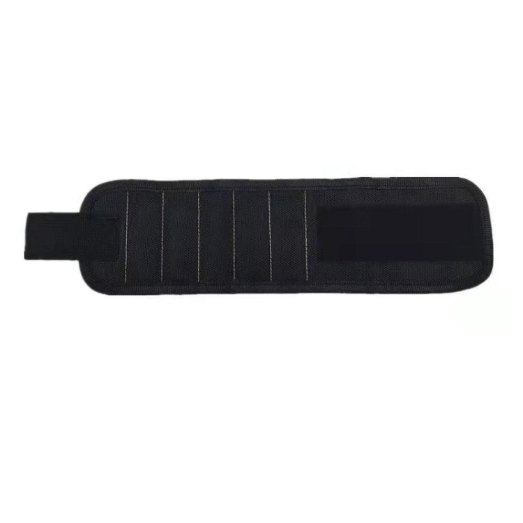 Black magnetic wrist strap with five vertical magnetic sections and adjustable wrist band