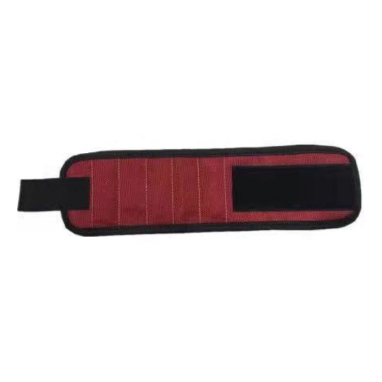 Red magnetic wrist strap with five vertical magnetic sections and adjustable wrist band
