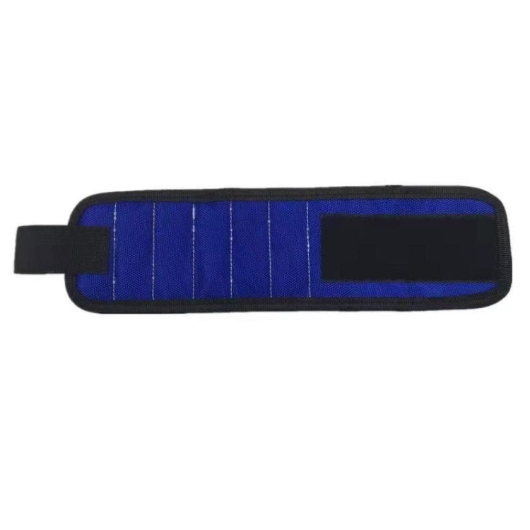 Blue magnetic wrist strap with five vertical magnetic sections and adjustable wrist band