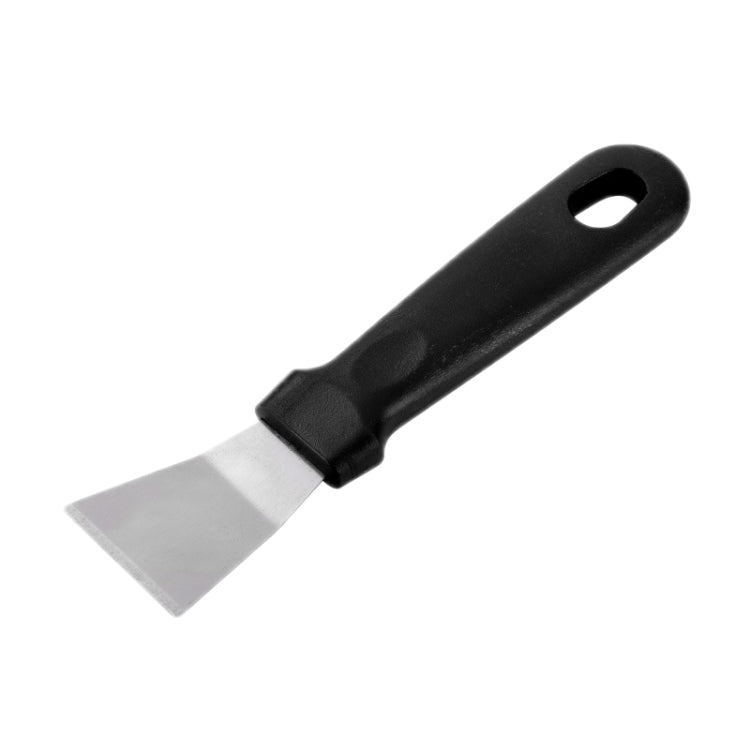 Straight-blade fridge defrosting scraper with black handle and metal blade