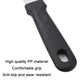 Black plastic handle of a straight-blade defrosting scraper with hanging hole