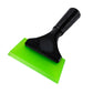 Green plastic squeegee with black ribbed handle and curved rubber blade for car film