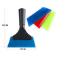Plastic squeegee tool with black ribbed handle and wide blue blade