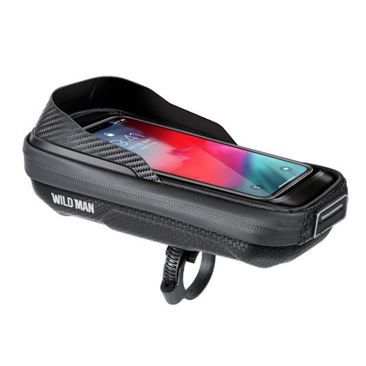 Hard shell handlebar bag with clear touch-screen window and carbon-fiber side panel