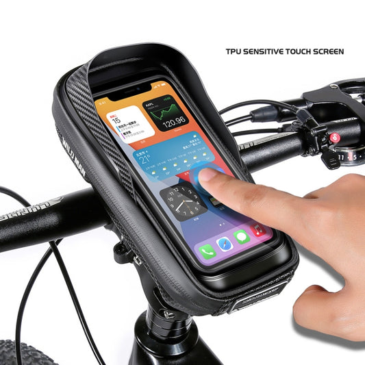 Hard shell phone handlebar bag with touchscreen window and finger touch control