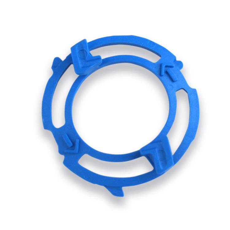 Blue plastic holder ring accessory with curved supports and clips